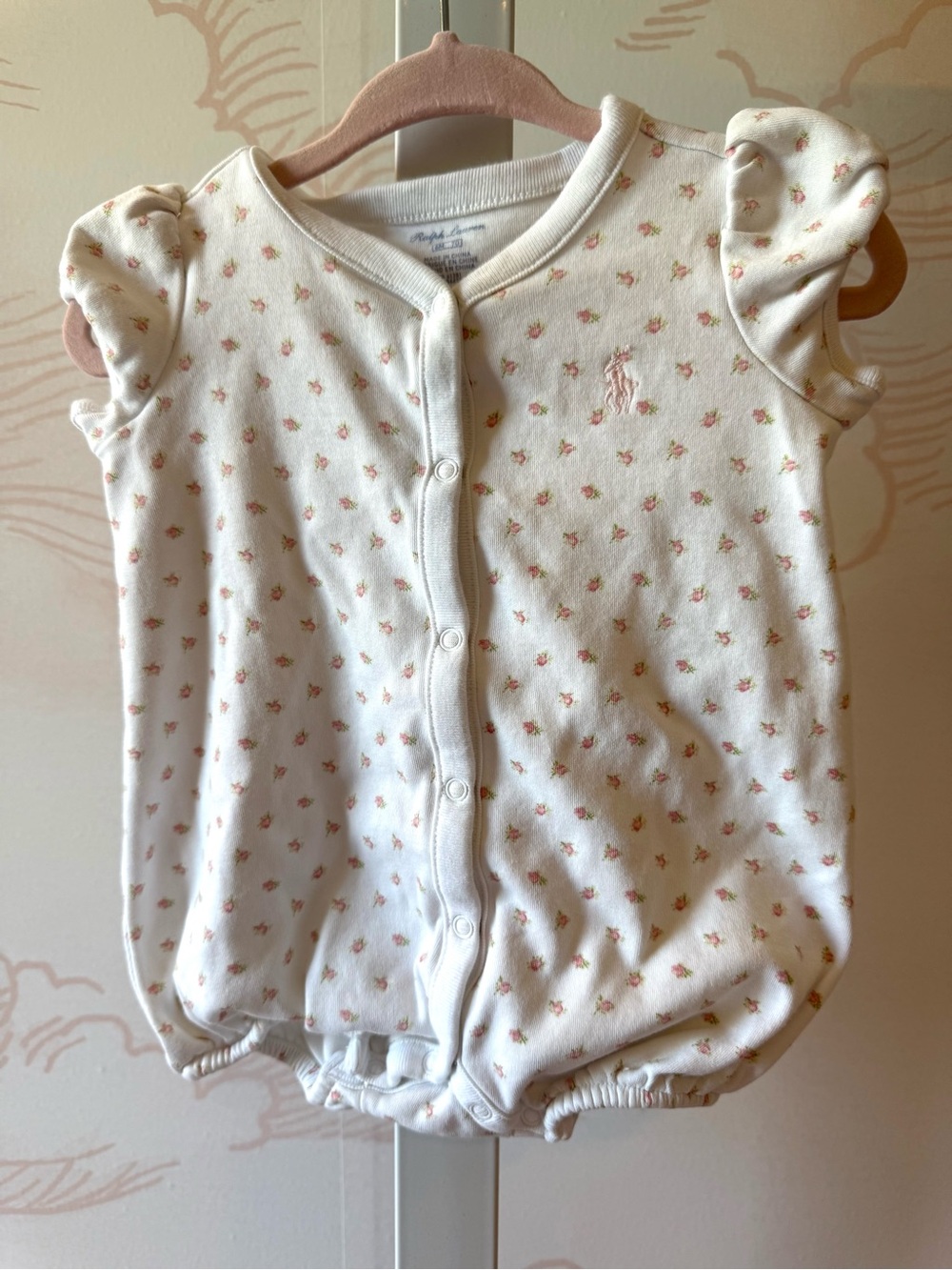 Ralph Lauren White Baby Romper with Pink Floral Print 6 months